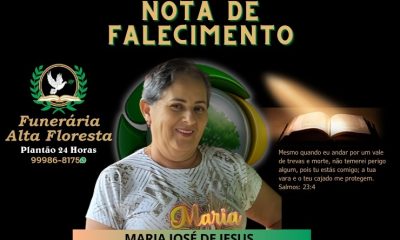 Funerária Alta Floresta comunica o falecimento da Senhora Maria José de Jesus
