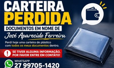 Carteira com documentos em nome de José Aparecido Ferreira é perdida e família pede ajuda para localizar