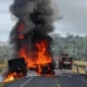 Jaru: Carretas colidem de frente e pegam fogo na BR 364