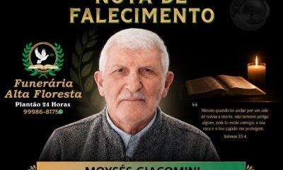 A Funerária Alta Floresta comunica o falecimento do Senhor Moysés Giacomini