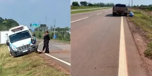 Caminhonete e van de transporte de detentos se envolvem em acidente na BR-429, próximo a Alvorada do Oeste